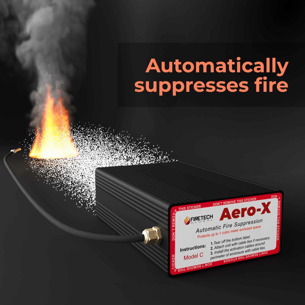 3D product render, fire suppression device in use